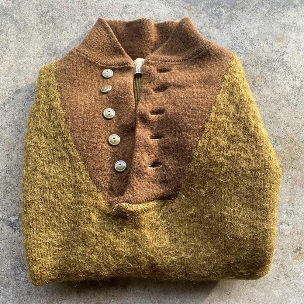 Vintage 1950s Korean War US Military 100% Wool 5 Button Sweater Army Drab